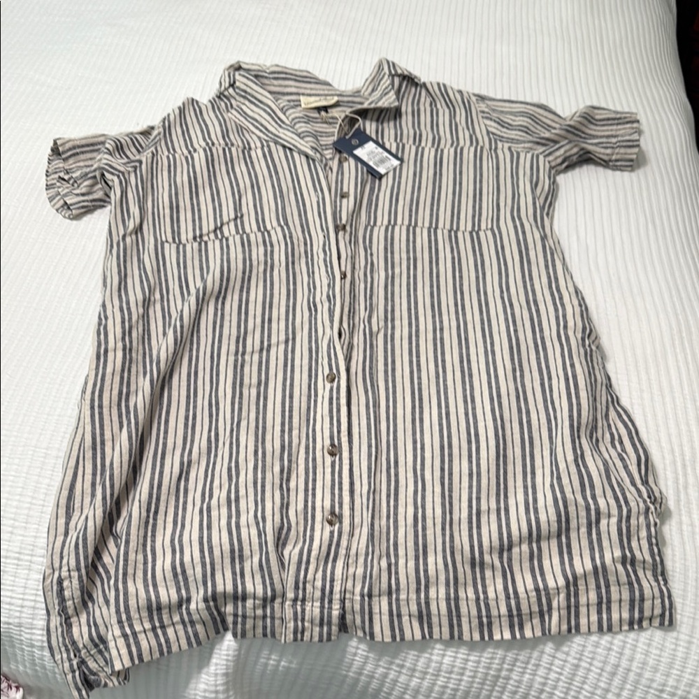 Universal Thread Striped Button-Down Dress - Blue and White